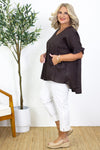 Allegra V Neck Frill Top | Coco Brown