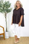 Allegra V Neck Frill Top | Coco Brown