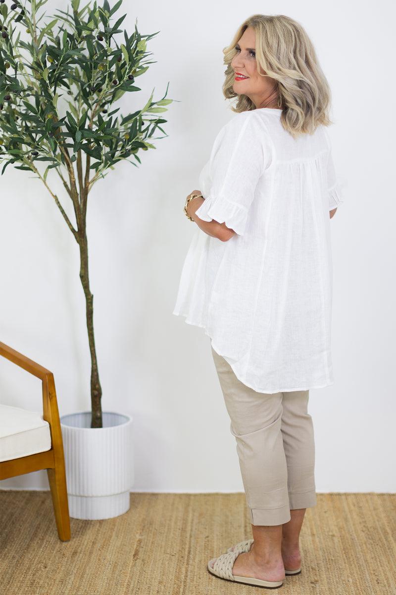 Allegra V Neck Frill Top | White