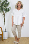 Allegra V Neck Frill Top | White