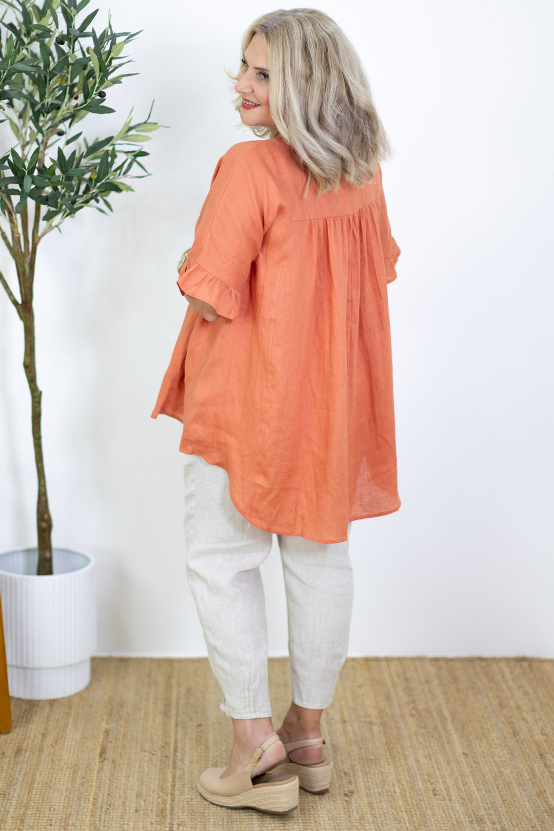 Allegra  V Neck Frill Top | Terracotta