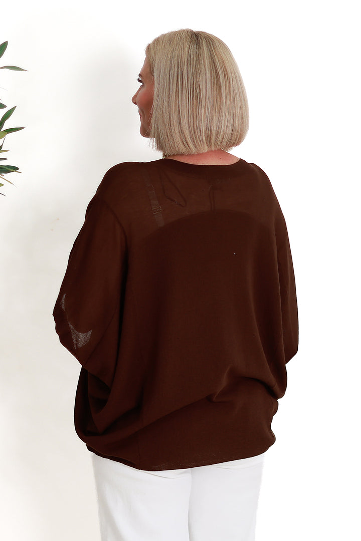 Irises V-Neck Top |CHOCOLATE