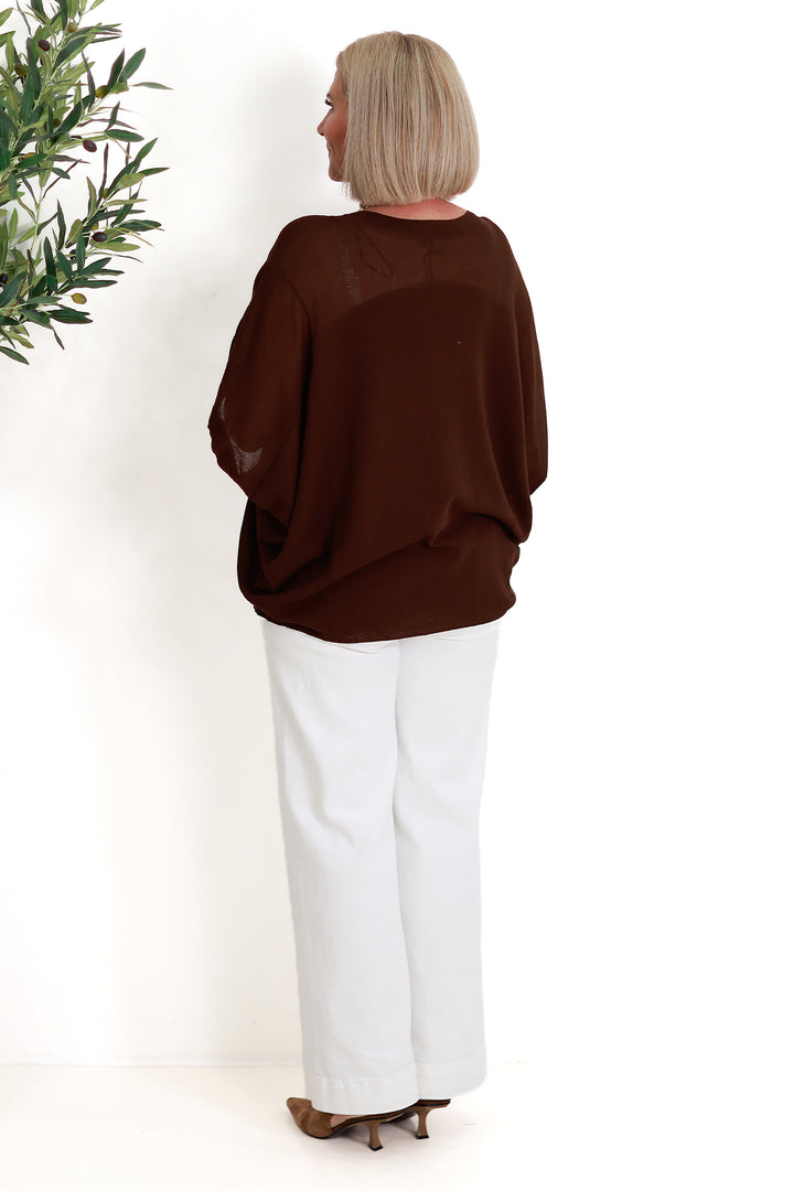Irises V-Neck Top |CHOCOLATE