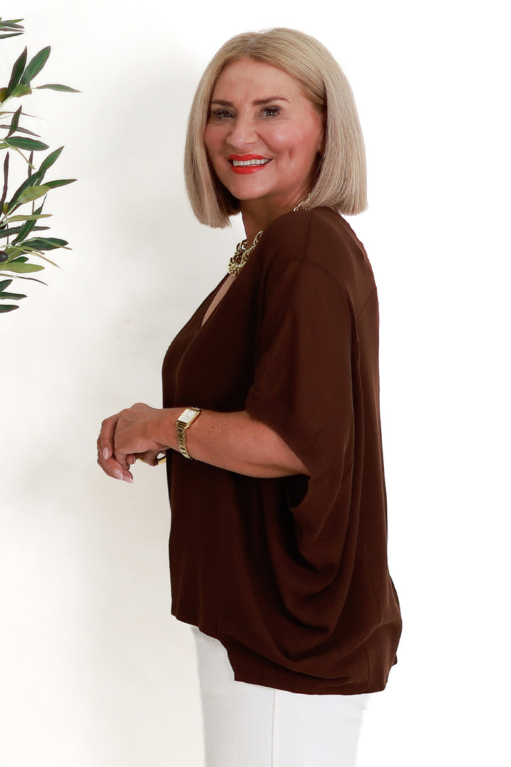 Irises V-Neck Top |CHOCOLATE