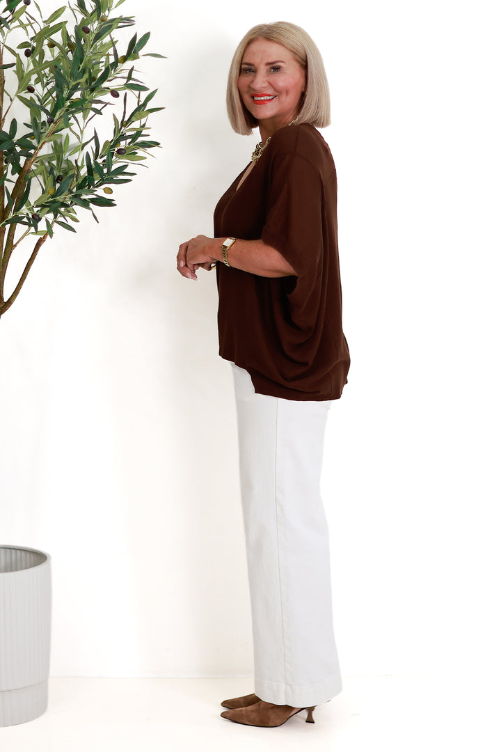 Irises V-Neck Top |CHOCOLATE