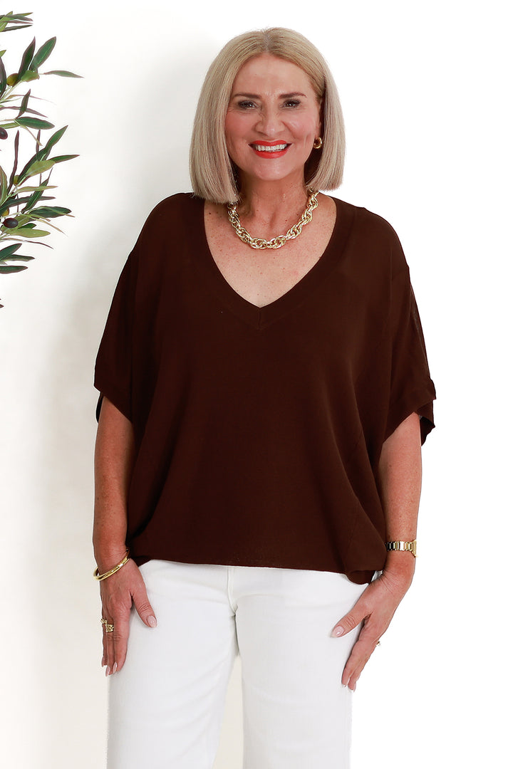 Irises V-Neck Top |CHOCOLATE
