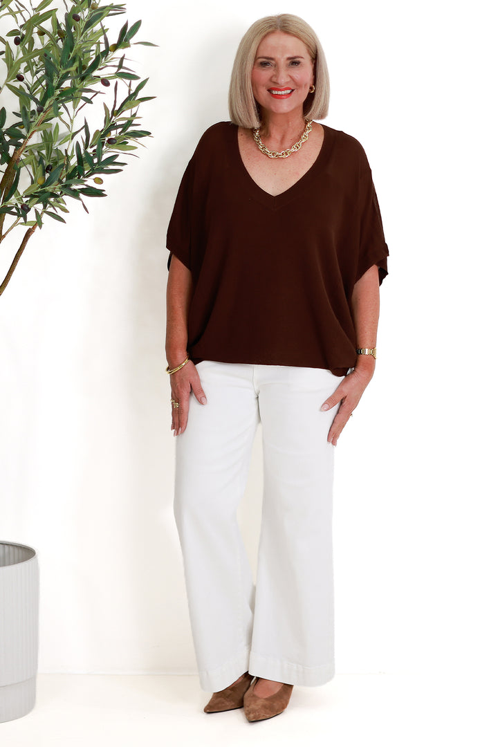 Irises V-Neck Top |CHOCOLATE