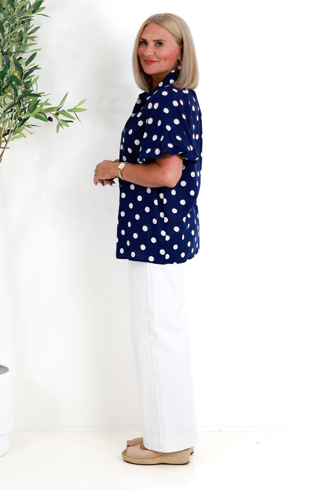 Isabella Polkadot Puff Shirt | NAVY