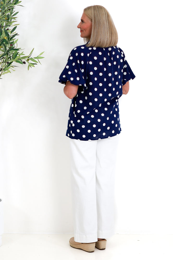 Isabella Polkadot Puff Shirt | NAVY