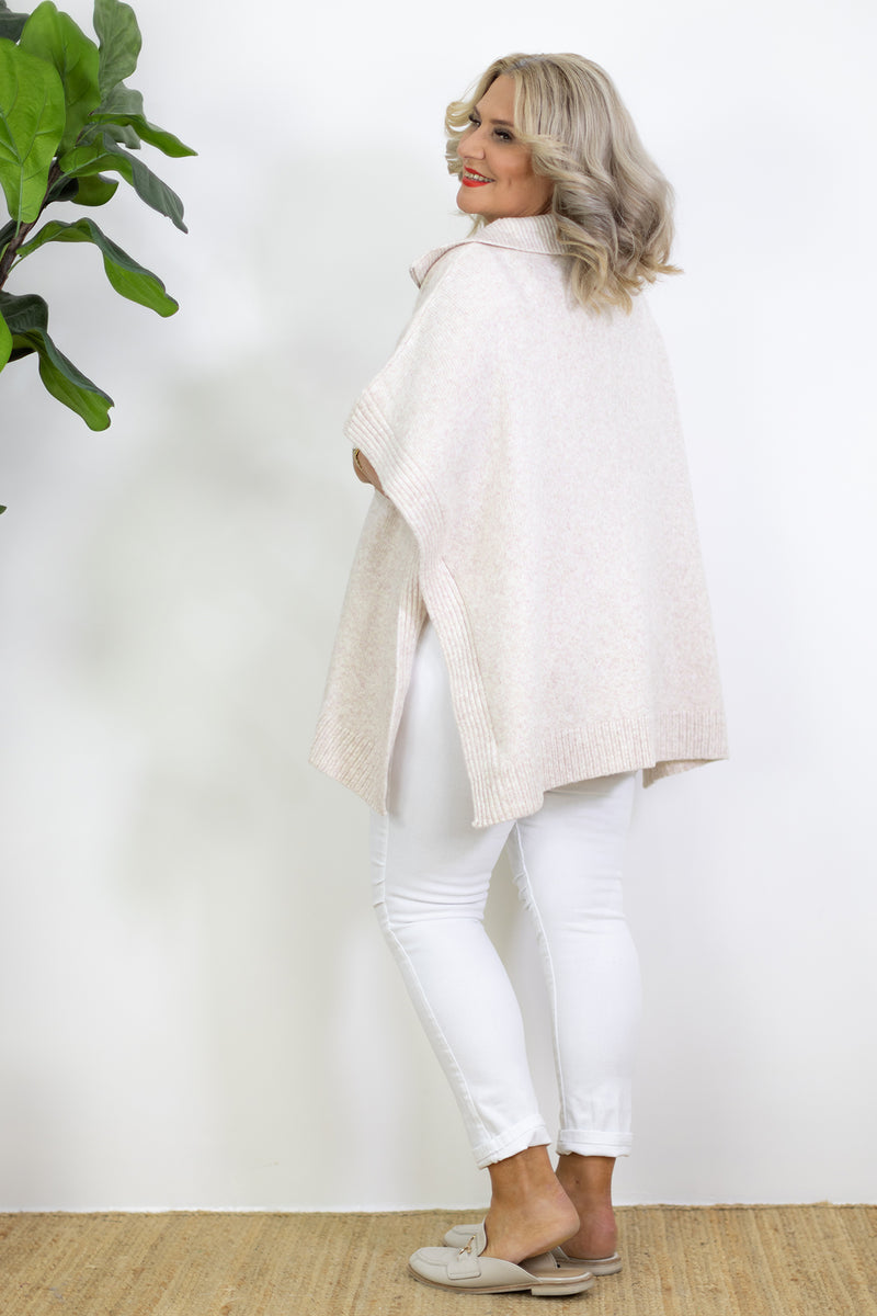 Misha Zip Knit | Natural Fleck