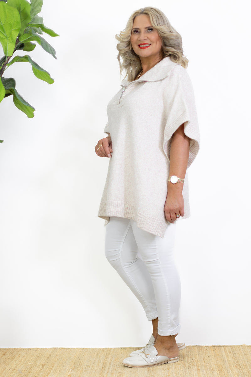 Misha Zip Knit | Natural Fleck