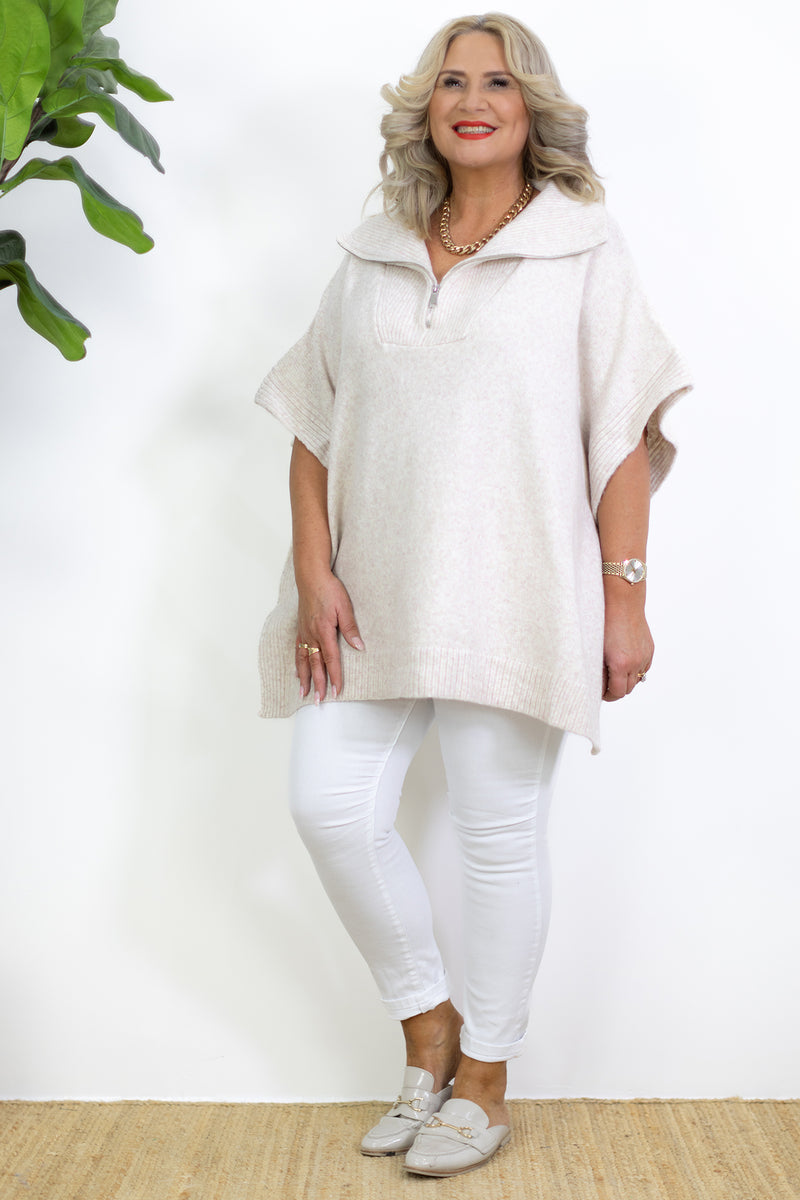 Misha Zip Knit | Natural Fleck