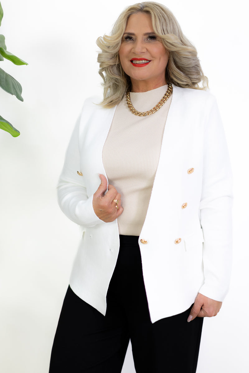 White knit blazer sale