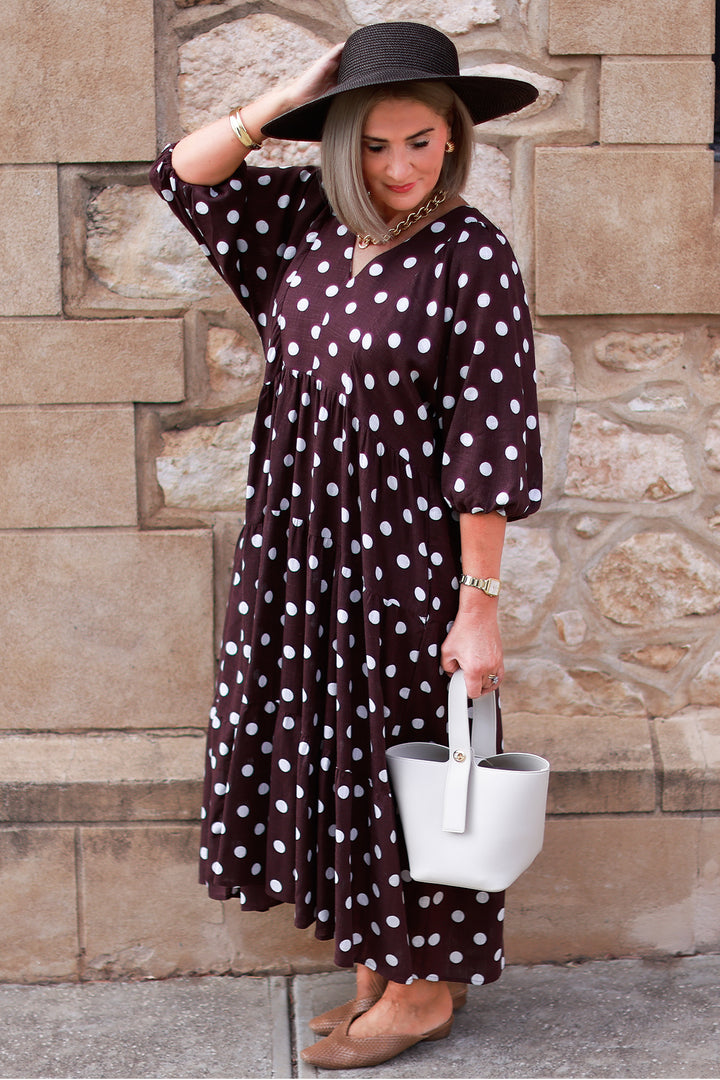 Lovesome Polkadot Dress - COCO BROWN
