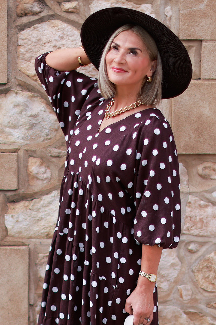 Lovesome Polkadot Dress - COCO BROWN