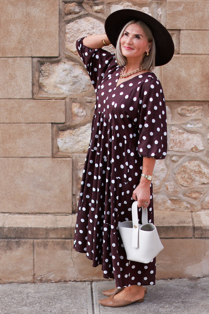Lovesome Polkadot Dress - COCO BROWN
