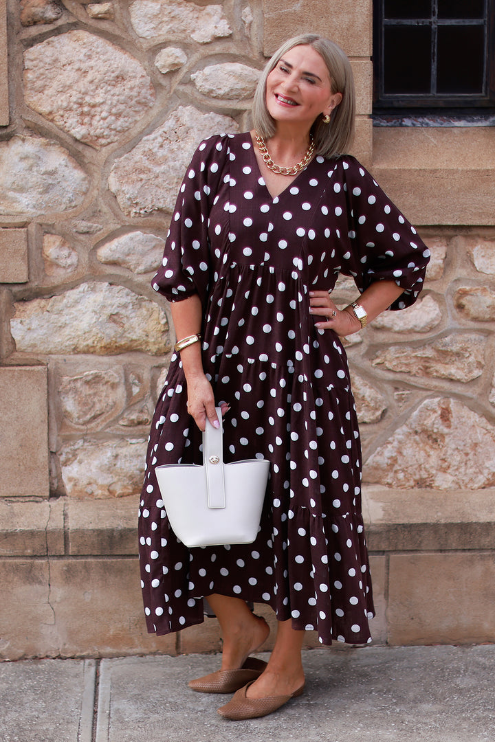 Lovesome Polkadot Dress - COCO BROWN
