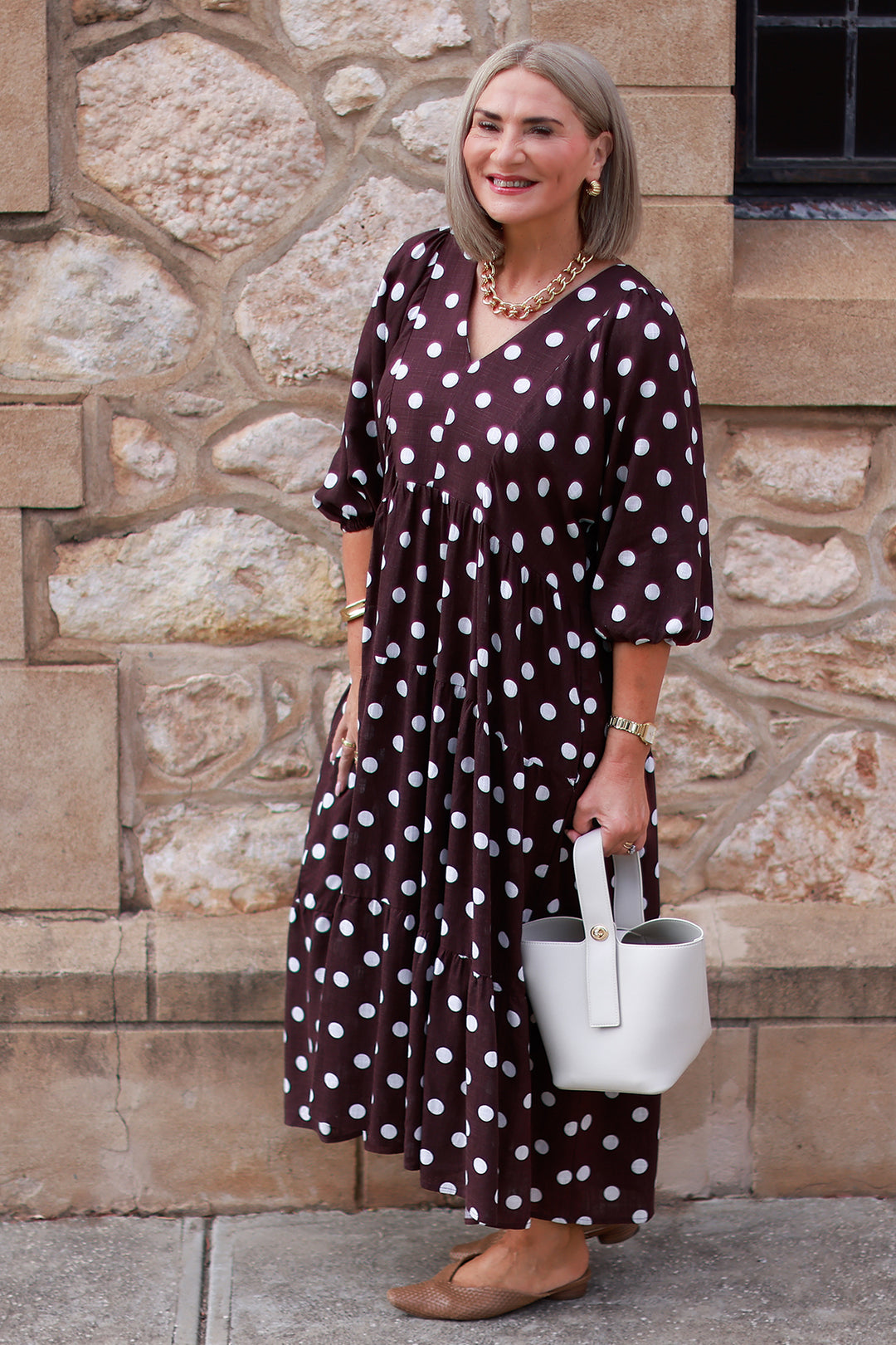 Lovesome Polkadot Dress - COCO BROWN