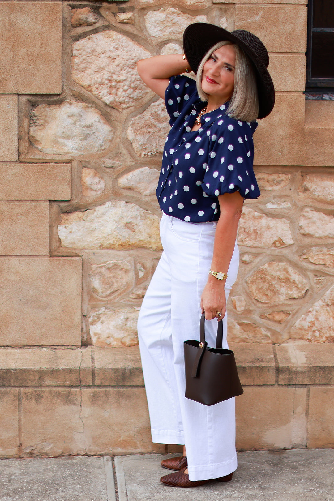 Isabella Polkadot Puff Shirt | NAVY