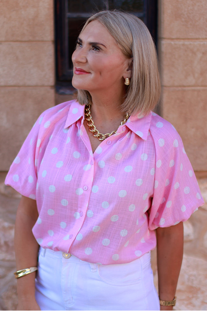 Isabella Polkadot Puff Shirt | STRAWBERRY CREAM