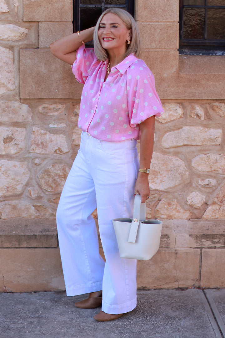 Isabella Polkadot Puff Shirt | STRAWBERRY CREAM