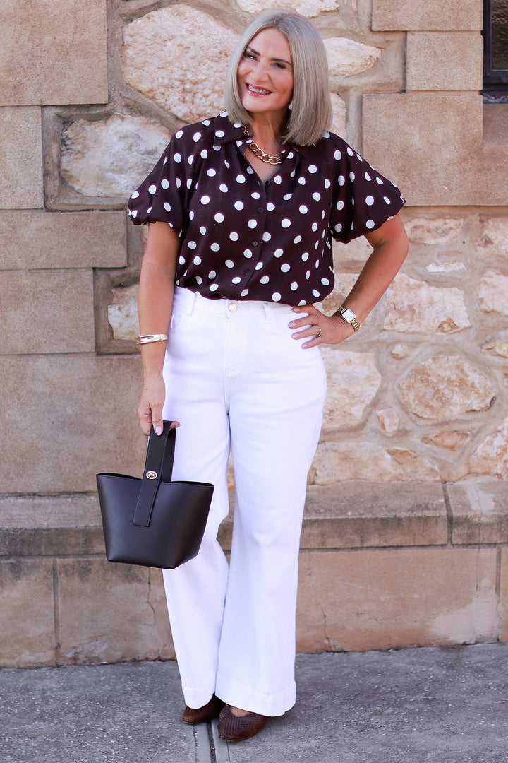 Isabella Polkadot Puff Shirt | COCO BROWN