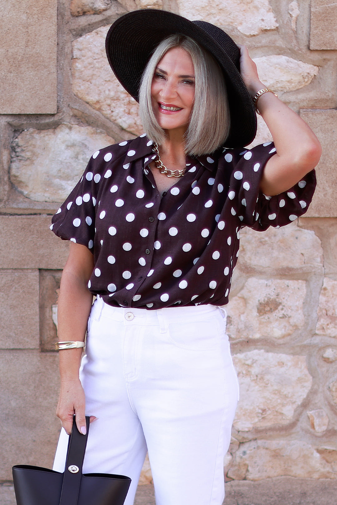 Isabella Polkadot Puff Shirt | COCO BROWN