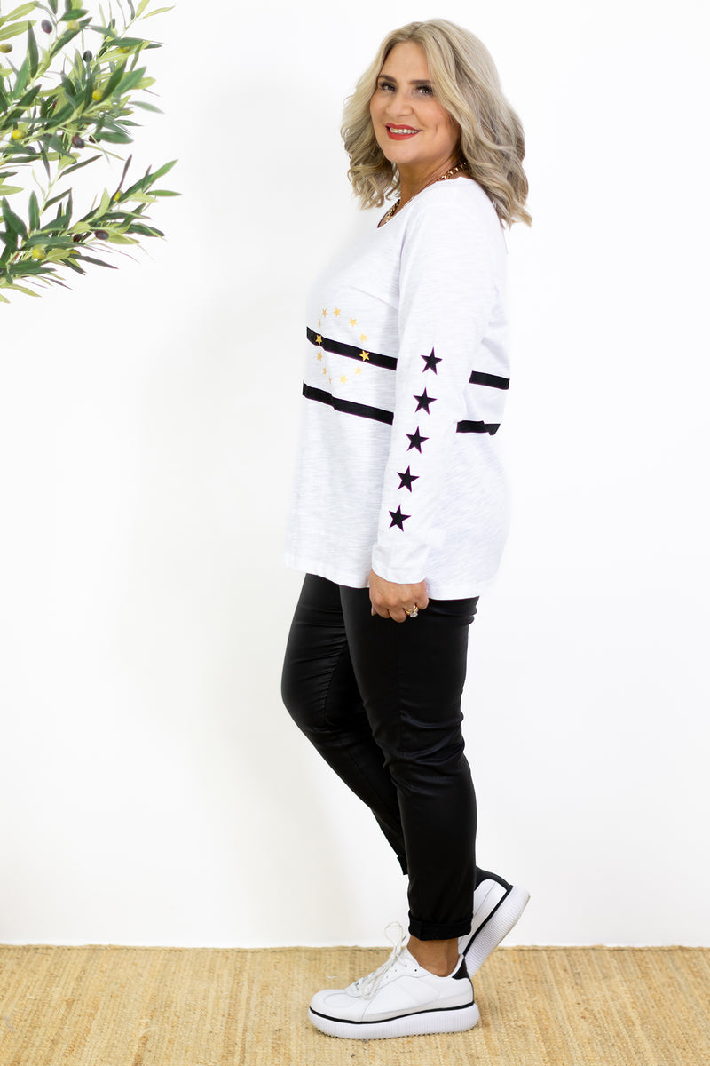 Stars & Stripes Long Slv Tee | White