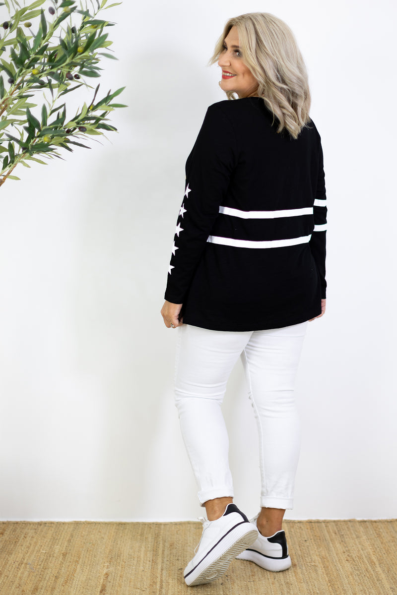 Stars & Stripes Long Slv Tee | Black