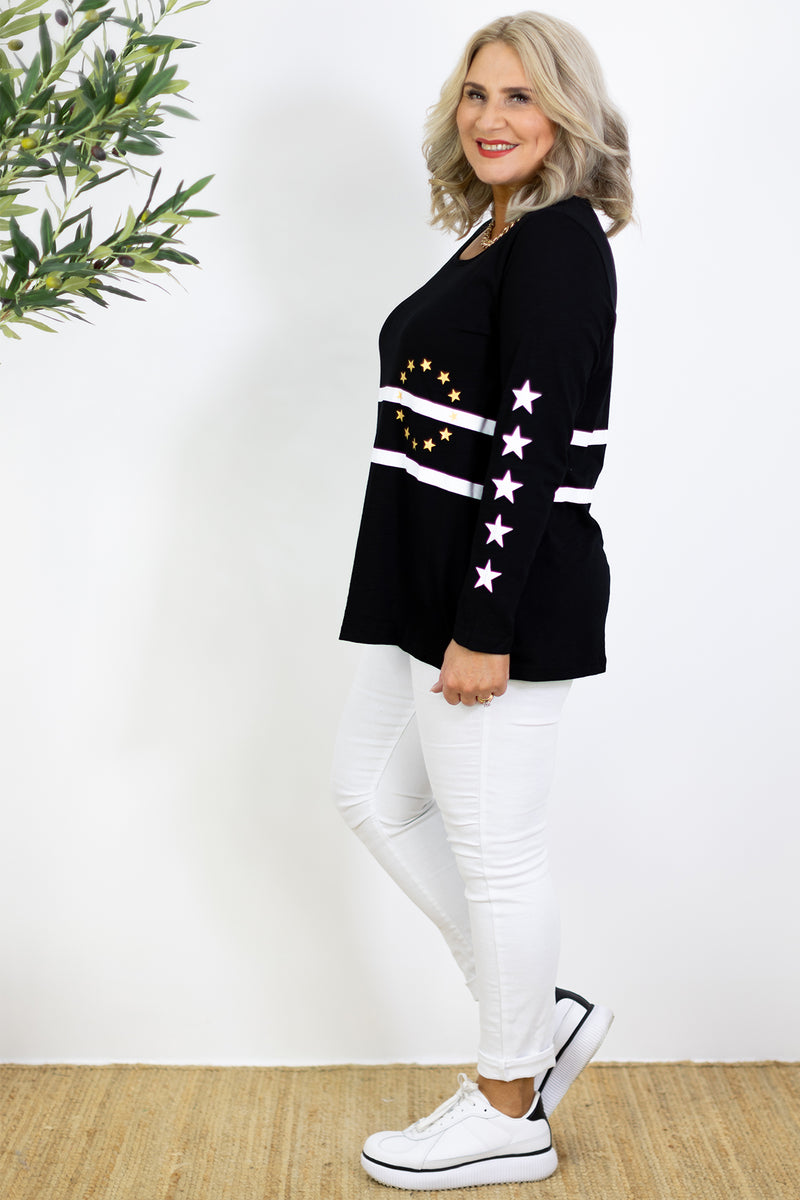 Stars & Stripes Long Slv Tee | Black