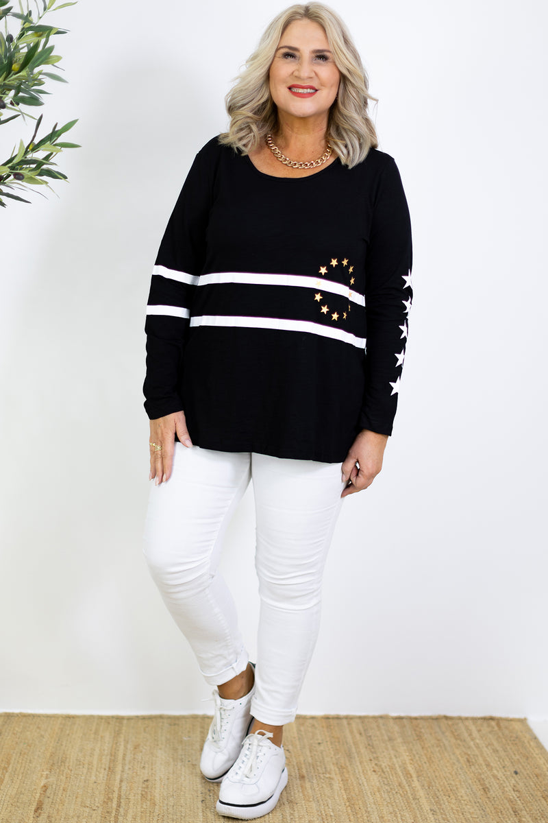 Stars & Stripes Long Slv Tee | Black