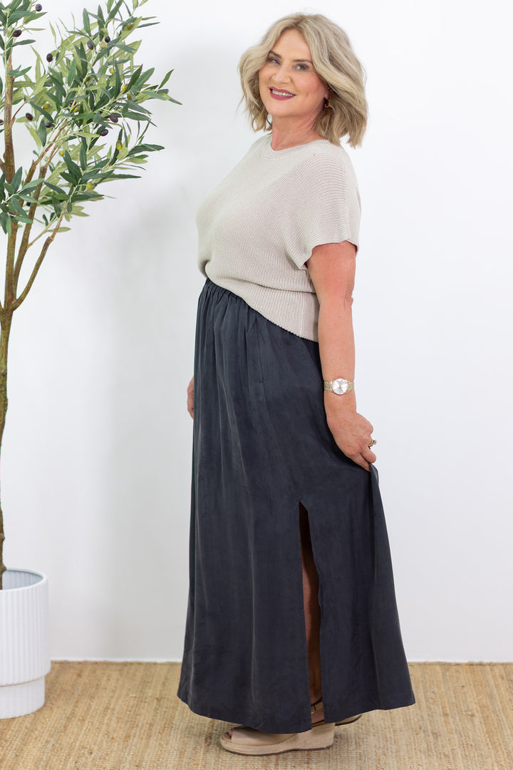Gia Cupro Maxi Skirt | Coal