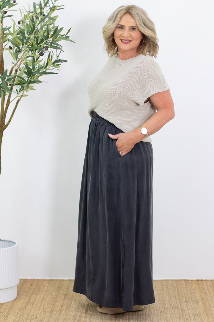 Gia Cupro Maxi Skirt | Coal