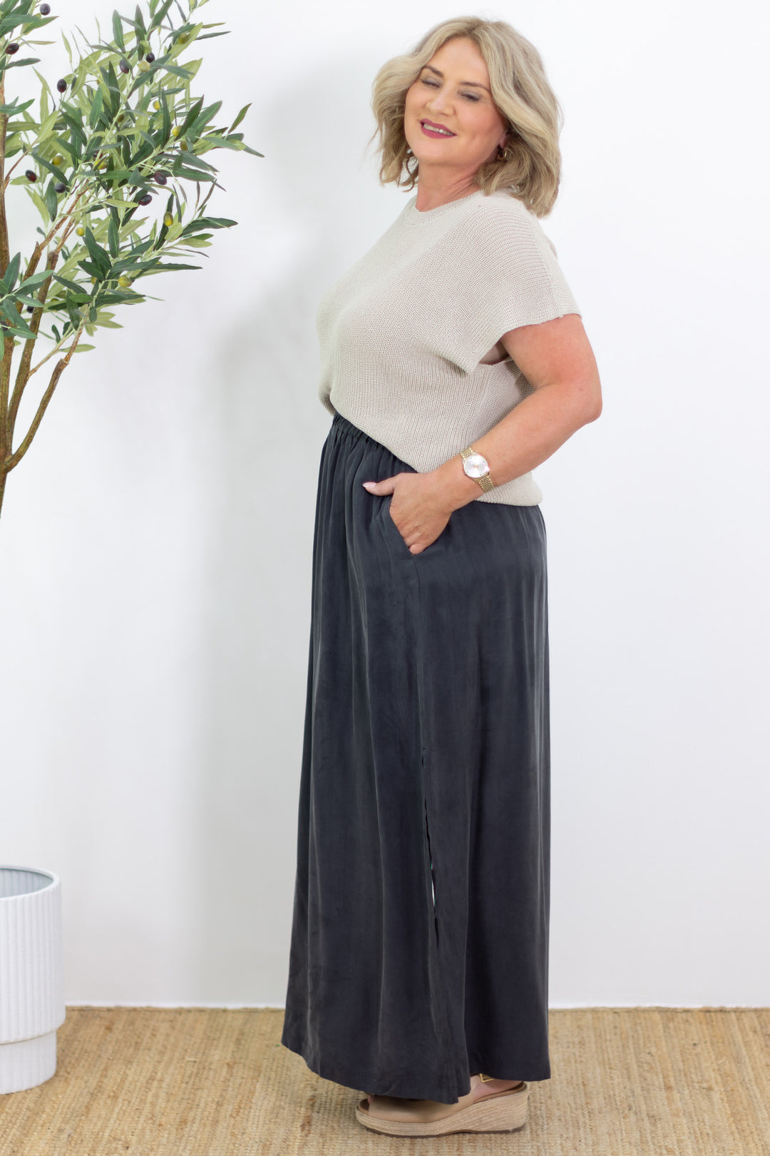 Gia Cupro Maxi Skirt | Coal