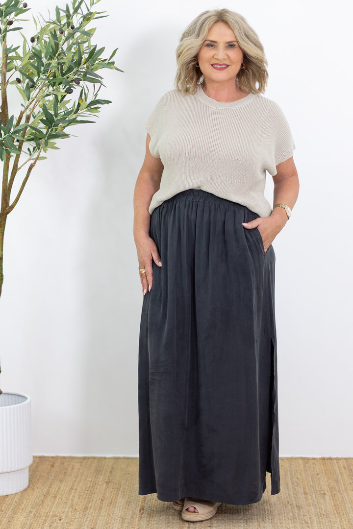 Gia Cupro Maxi Skirt | Coal