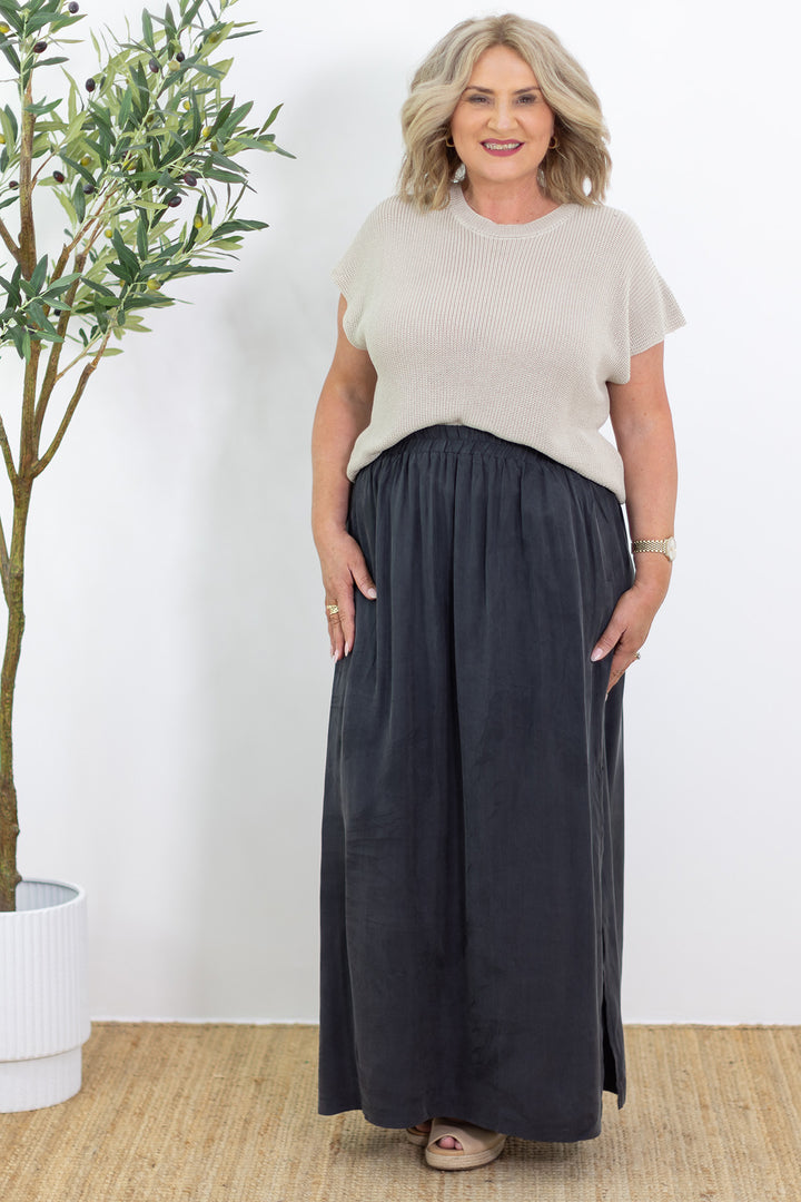 Gia Cupro Maxi Skirt | Coal
