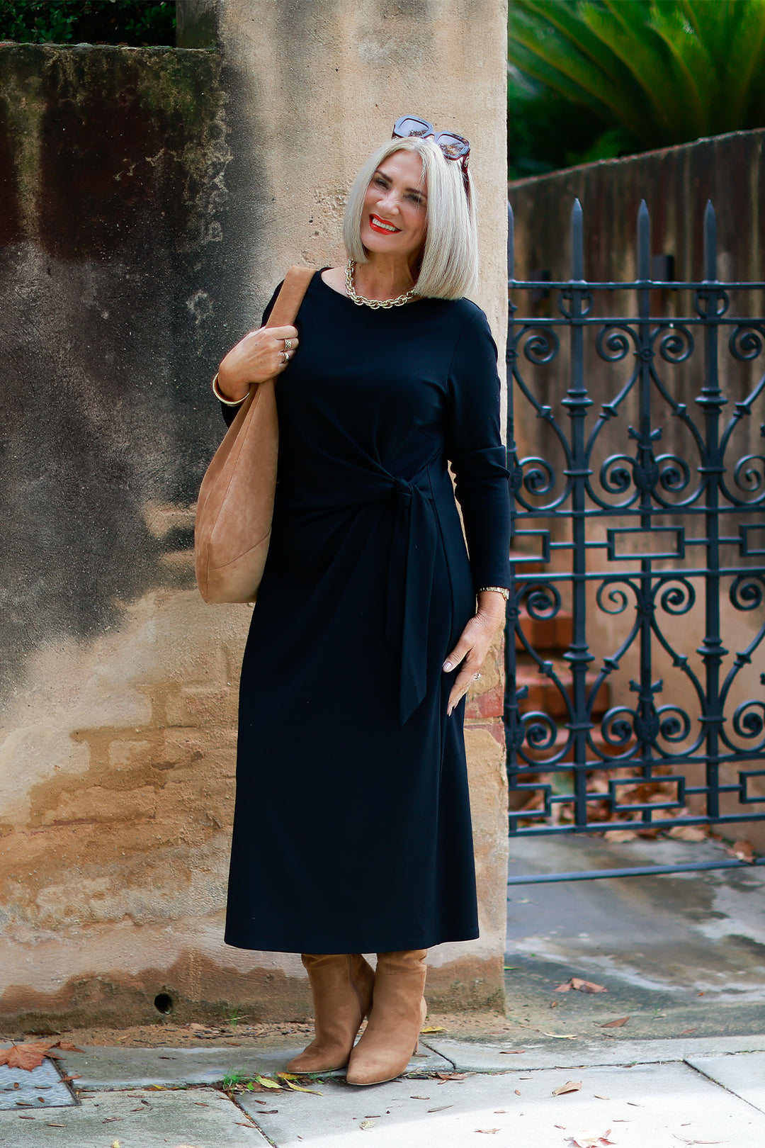 Alanah Tie Dress L/S | BLACK