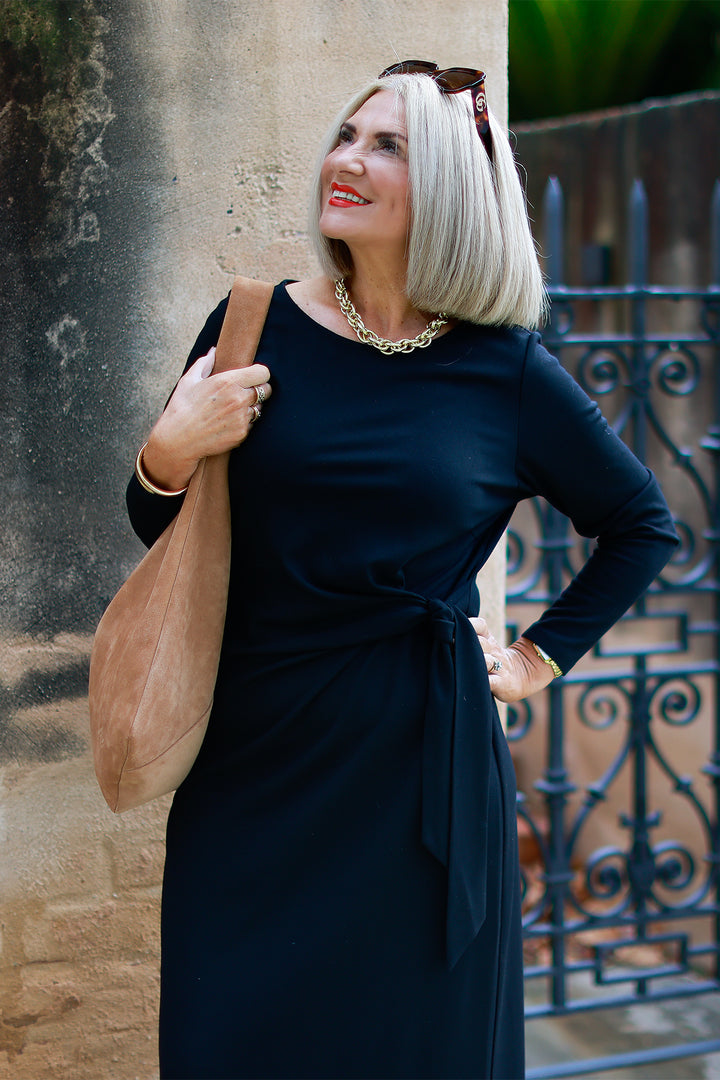 Alanah Tie Dress L/S | BLACK