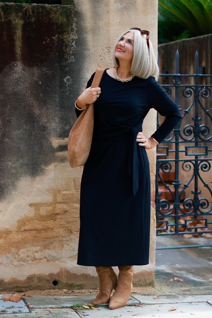 Alanah Tie Dress L/S | BLACK