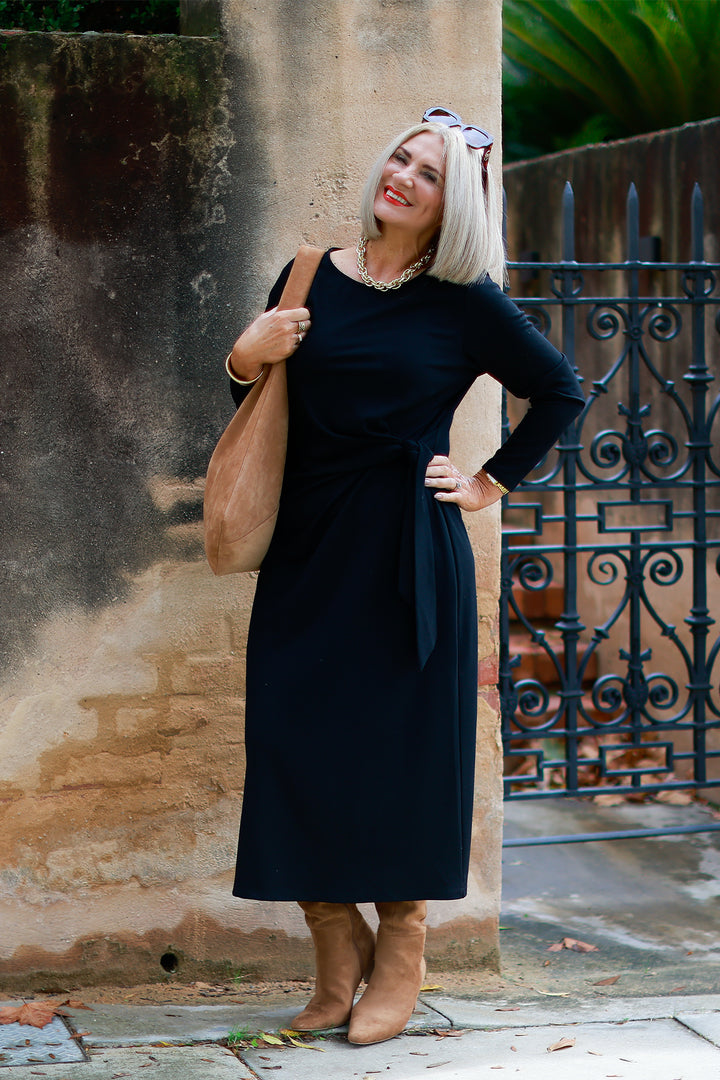 Alanah Tie Dress L/S | BLACK