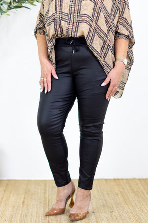 Jett Stretch Leather Look Jeans | Black