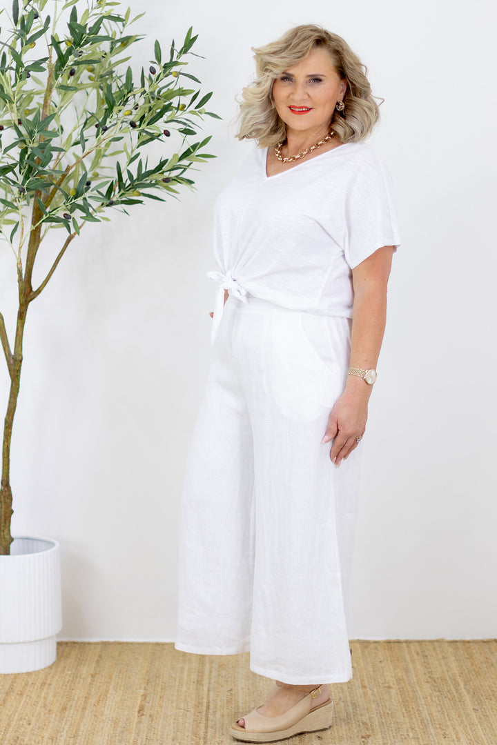 Santorini Wide Leg Pant | White