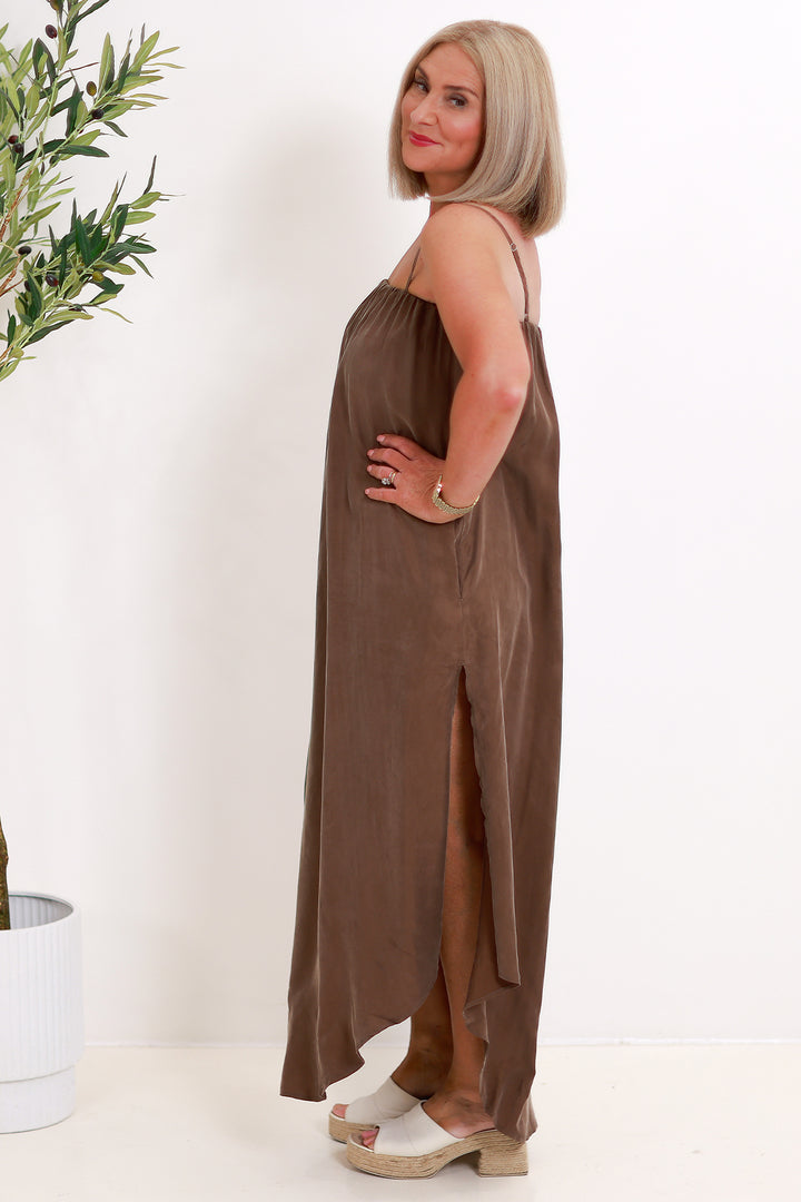Tia Cupro Dress | CHOC BROWN