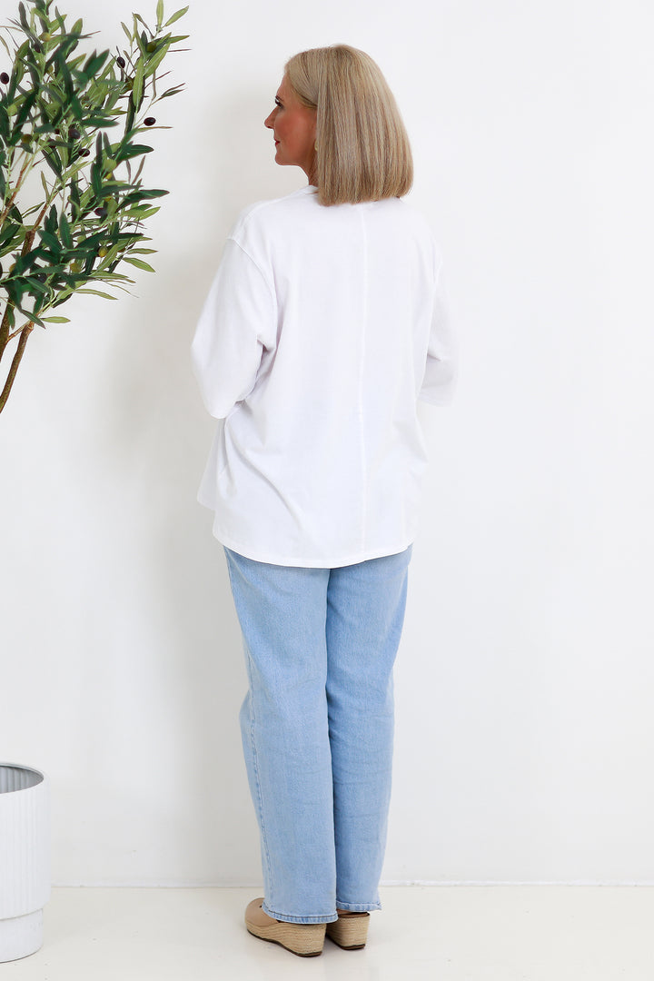 Liv Oversized Tee | WHITE COSTAL LEAVES