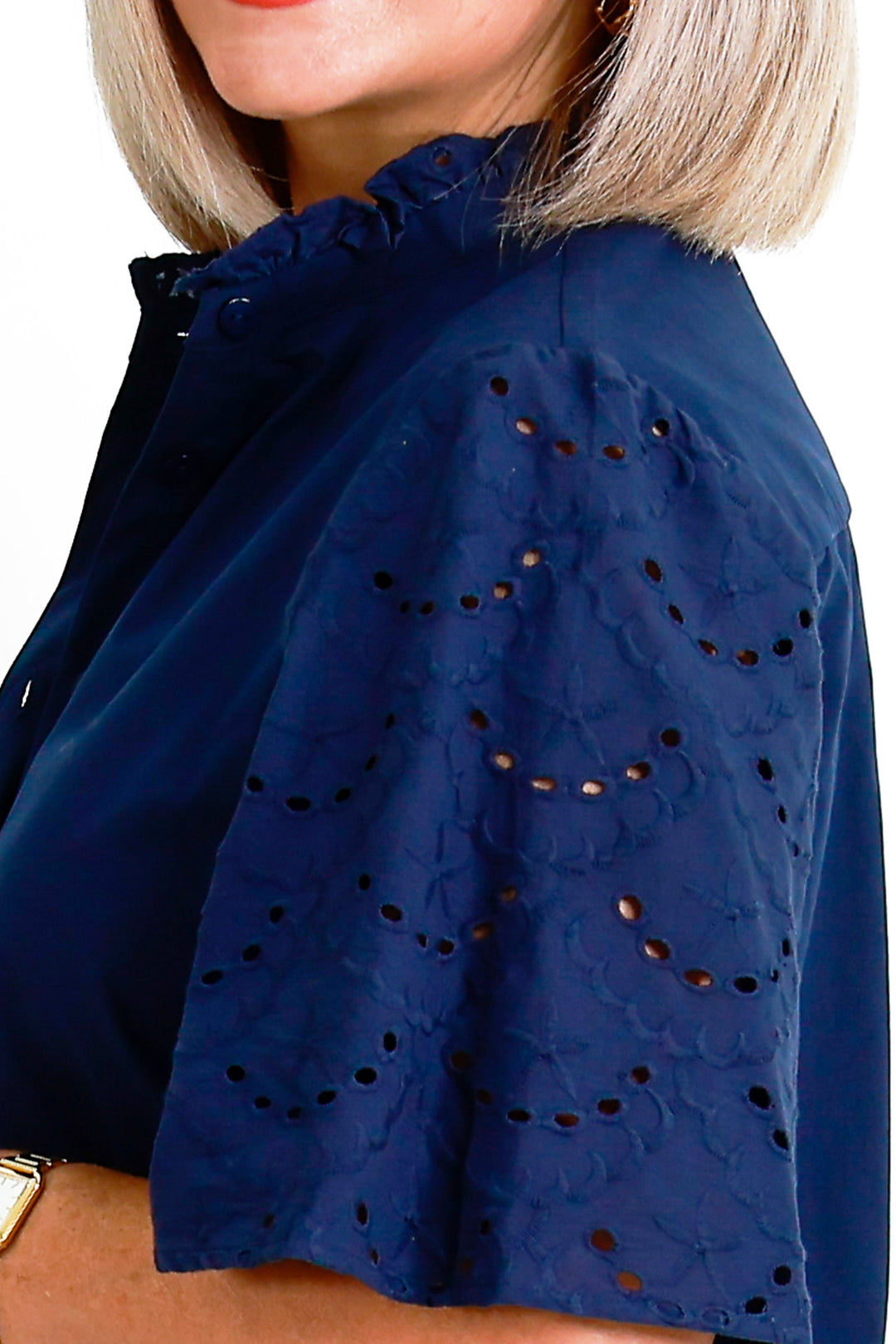 Marisol Lace Slv Shirt | NAVY
