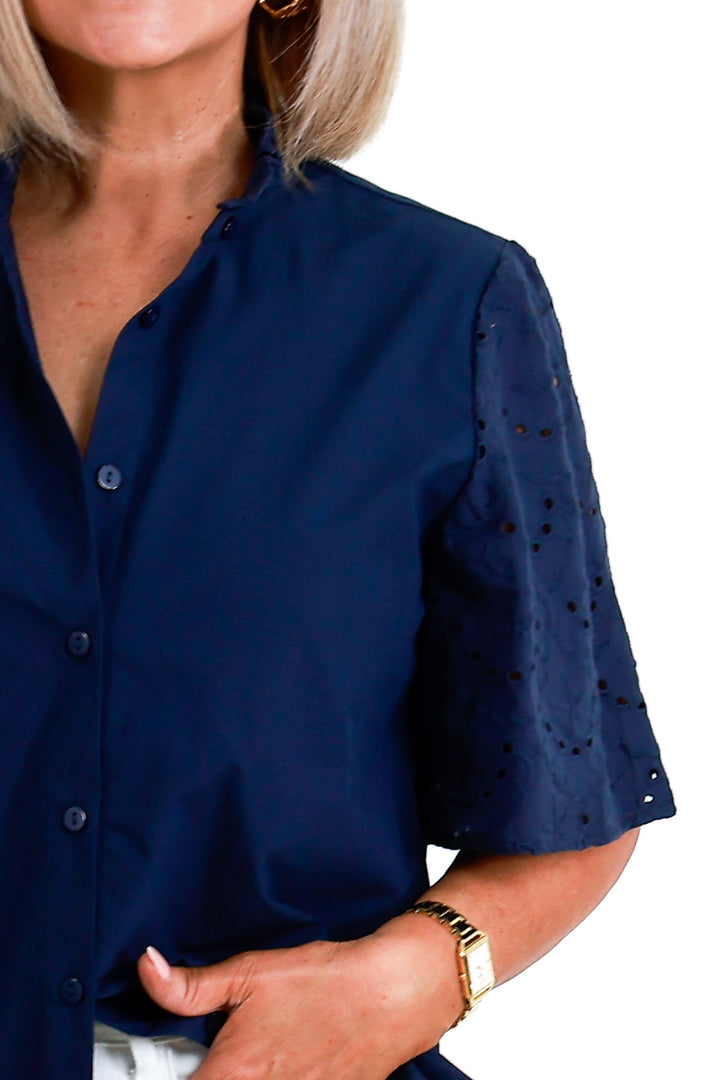Marisol Lace Slv Shirt | NAVY