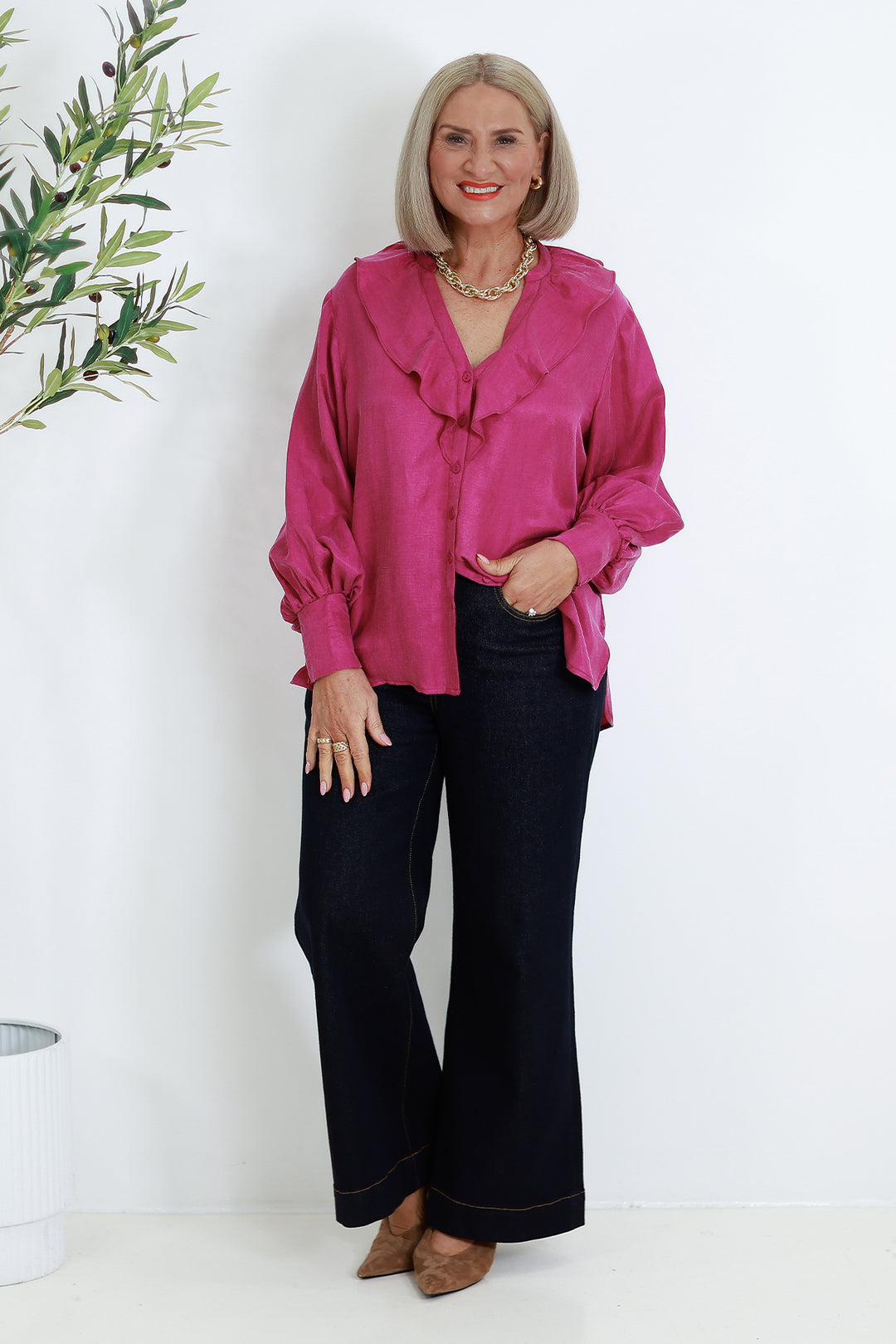 Marnie V Ruffle Shirt | CAMELIA