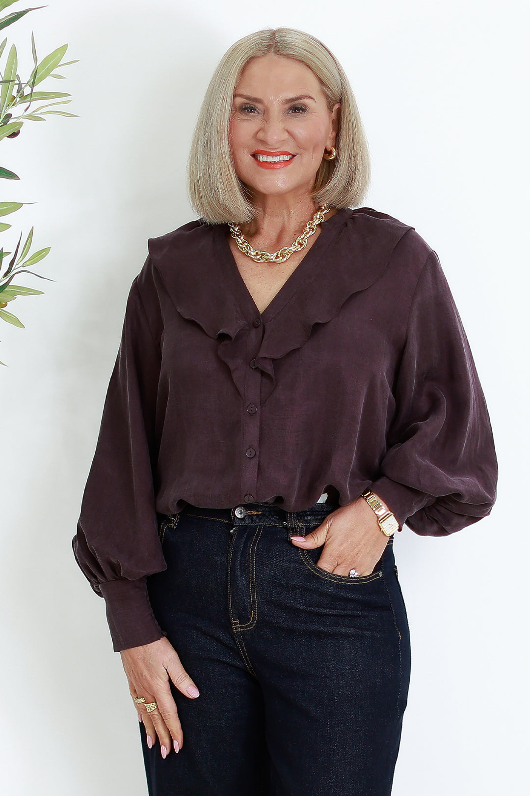 Marnie  V Ruffle Shirt | WINE