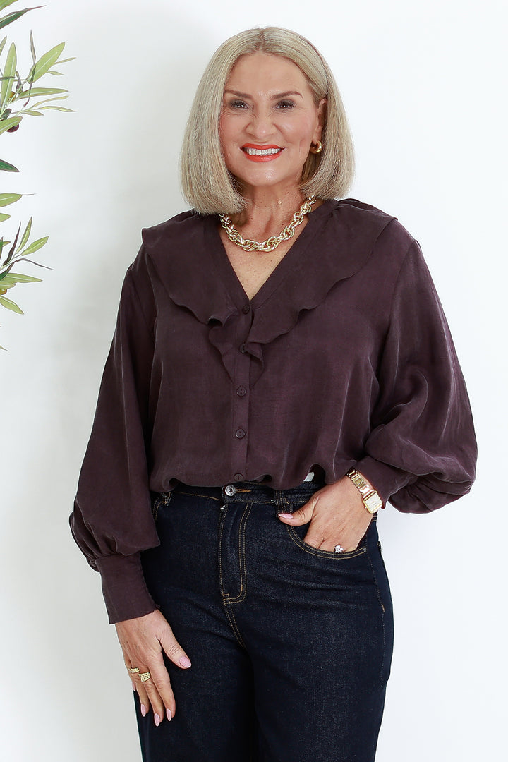 Marnie  V Ruffle Shirt | WINE