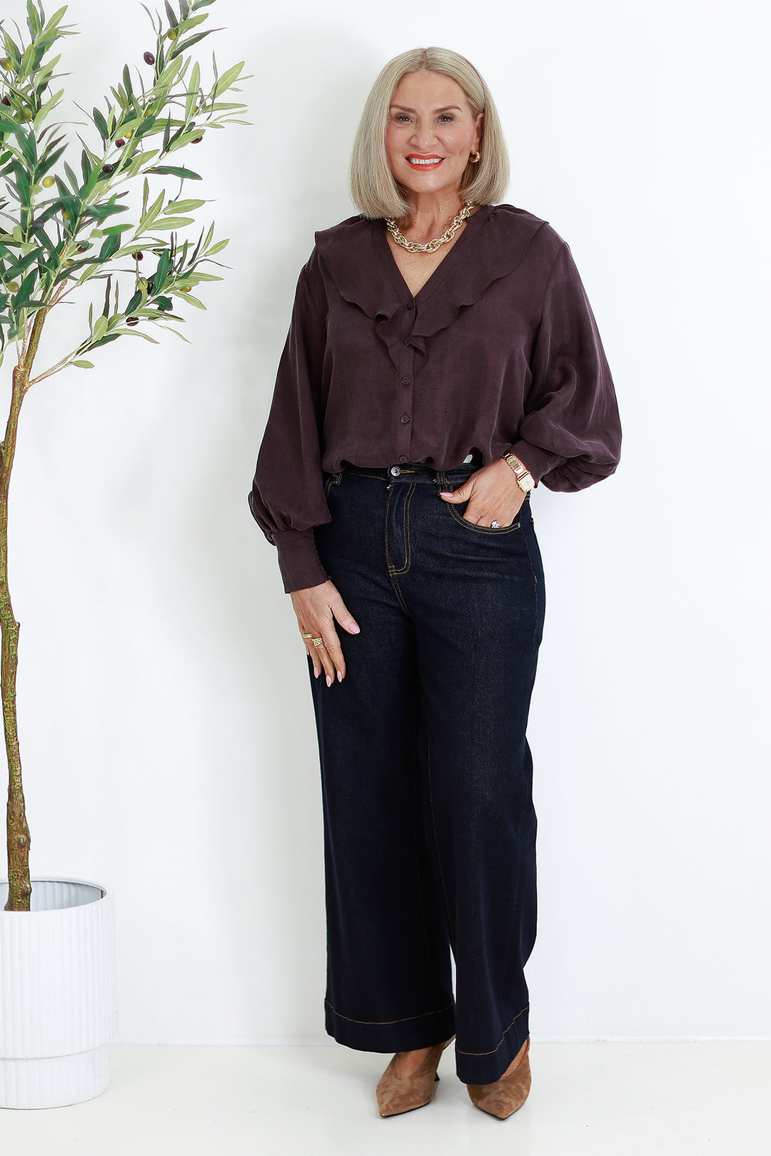 Marnie  V Ruffle Shirt | WINE